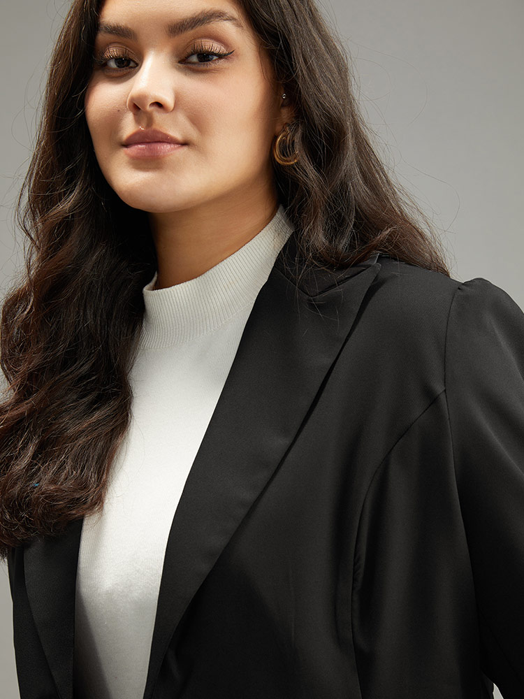 

Plus Size Anti-Wrinkle Plain Button Up Ruffles Blazer Black Women Work Plain Plain Sleeve Long Sleeve Suit Collar  Office Blazers BloomChic