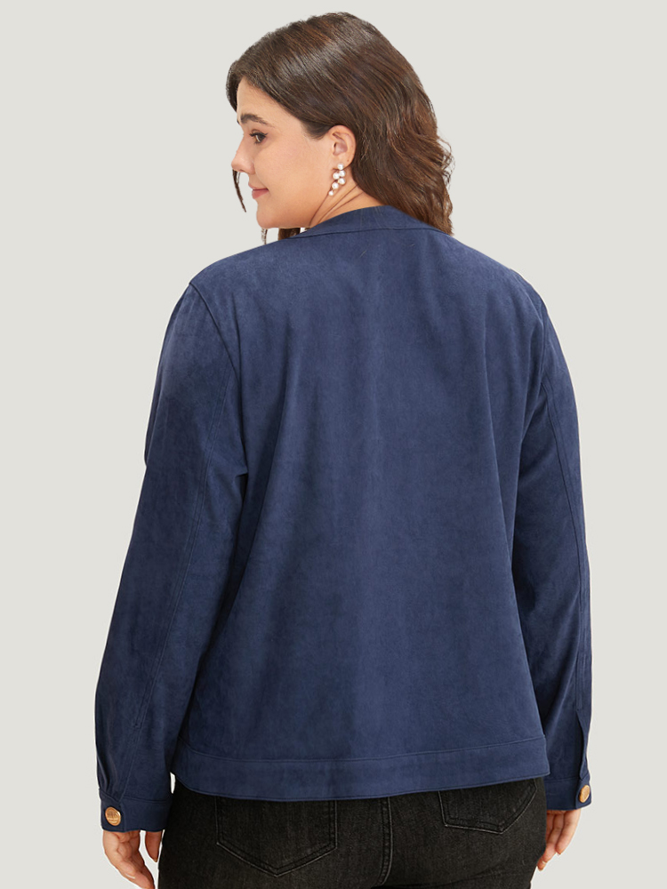 Plus Size Vintage Buckle Detail Pocket Open Front Corduroy Coat Women Indigo Casual Plain Ladies Dailywear Winter Coats BloomChic 14-16/1X 