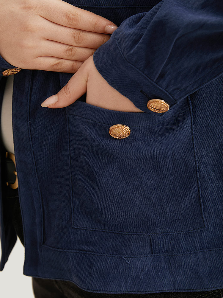 Plus Size Vintage Buckle Detail Pocket Open Front Corduroy Coat Women Indigo Casual Plain Ladies Dailywear Winter Coats BloomChic 14-16/1X 