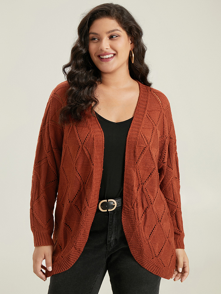 

Plus Size Geometric Hollow Out Open Front Cardigan Rust Women Casual Loose Long Sleeve Dailywear Cardigans BloomChic