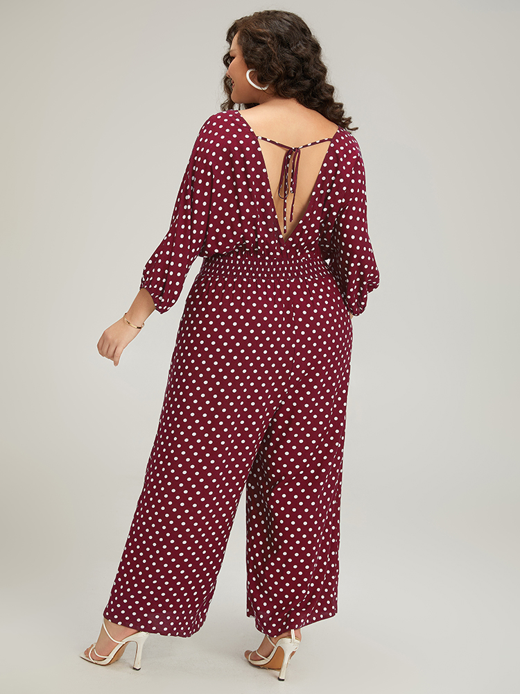 

Plus Size Scarlet Polka Dot V Neck Knot Backless Lantern Sleeve Jumpsuit Women Elegant Elbow-length sleeve V-neck Dailywear Loose Jumpsuits BloomChic