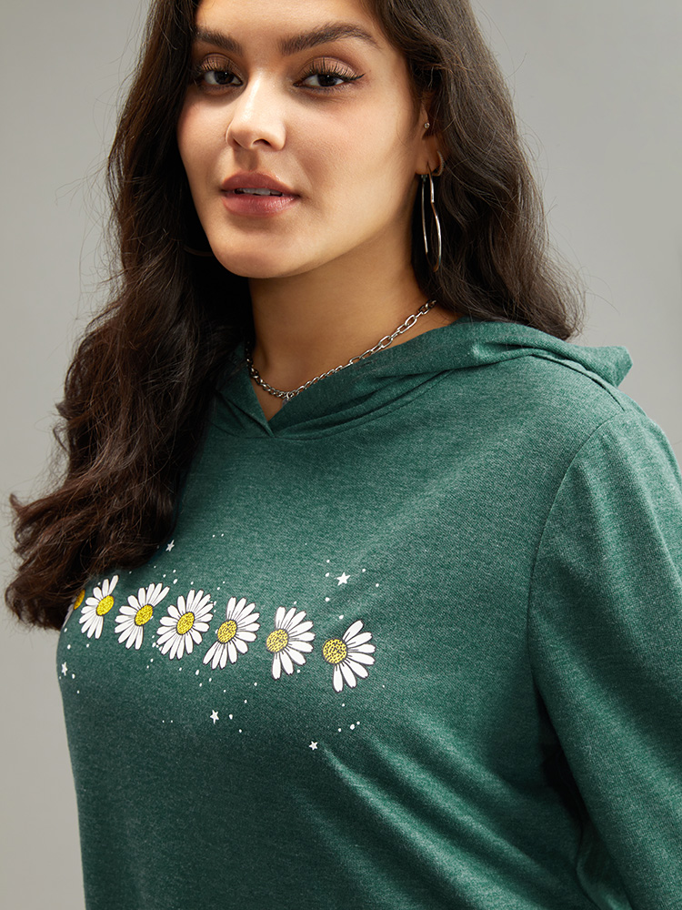 Plus Size Women Dailywear Natural Flowers Printed Regular Regular Sleeve Long Sleeve Hooded Pocket Casual Sweatshirts BloomChic 