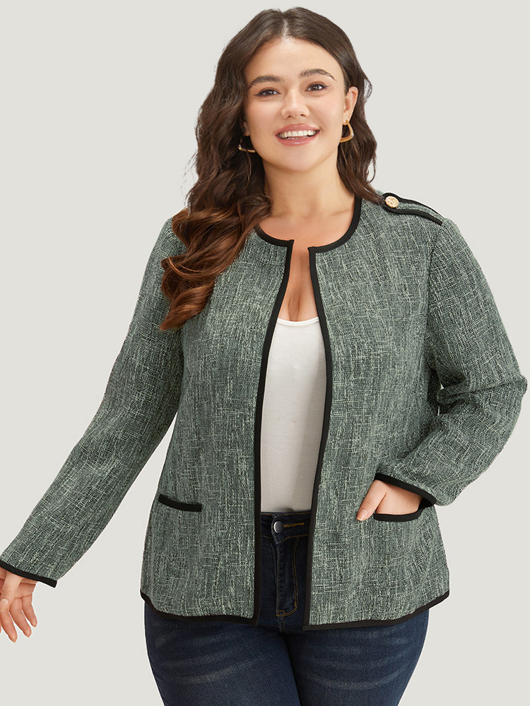 

Plus Size Patchwork Contrast Button Detail Pocket Blazer Women Green Contrast Pocket Work Jackets BloomChic