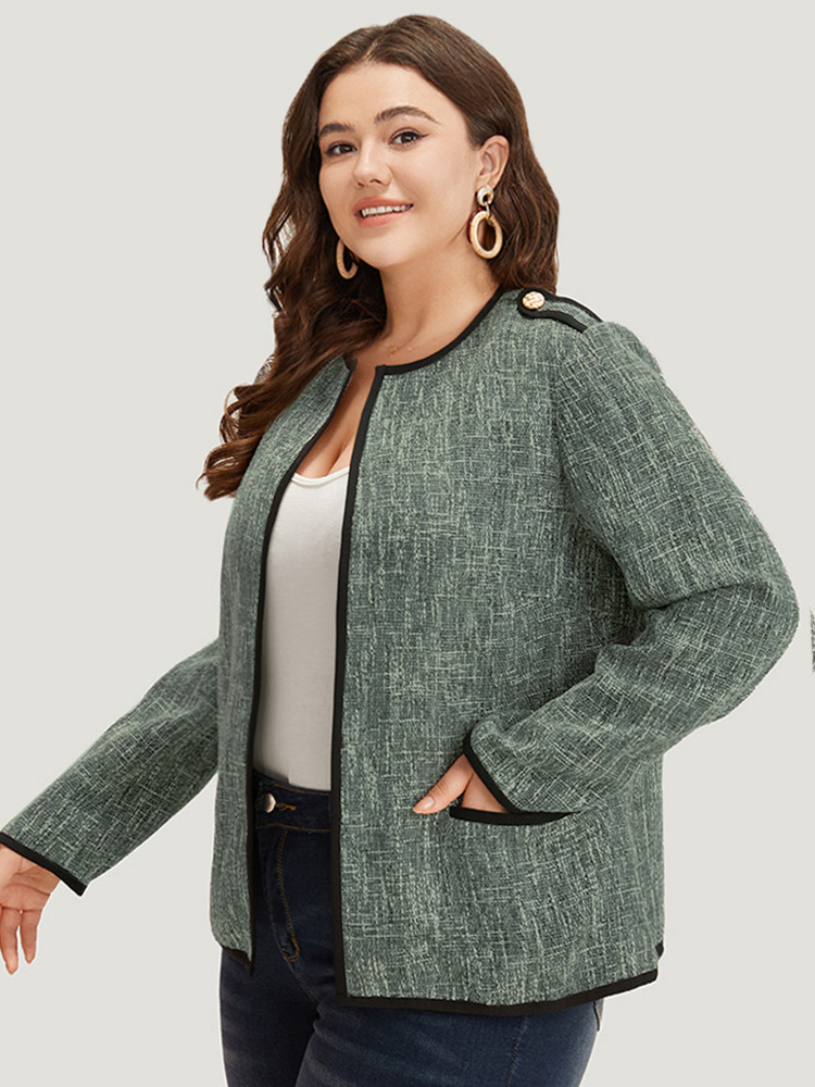 

Plus Size Patchwork Contrast Button Detail Pocket Blazer Women Green Contrast Pocket Work Jackets BloomChic