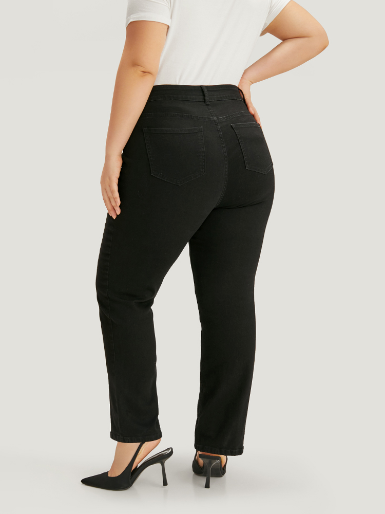 Plus Size Solid High Rise Black Wash Jeans Women Black Casual Plain Plain High stretch Pocket Jeans BloomChic 12/L 