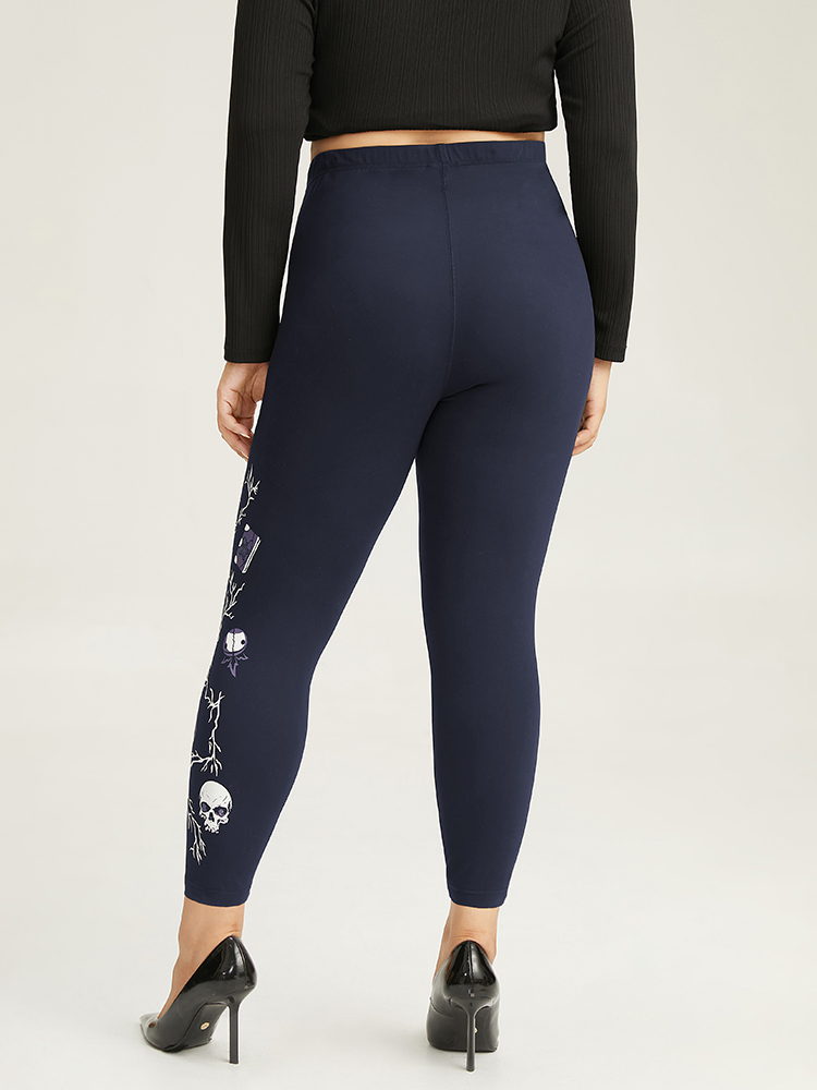 Plus Size Halloween Print High Rise Leggings Women Indigo Casual High stretch Skinny High Rise Festival-Halloween Leggings BloomChic 10/M 