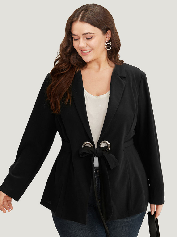 

Plus Size Suit Collar Ties Blazer Black Women Work Plain Plain Sleeve Long Sleeve Suit Collar  Belt Casual Blazers BloomChic