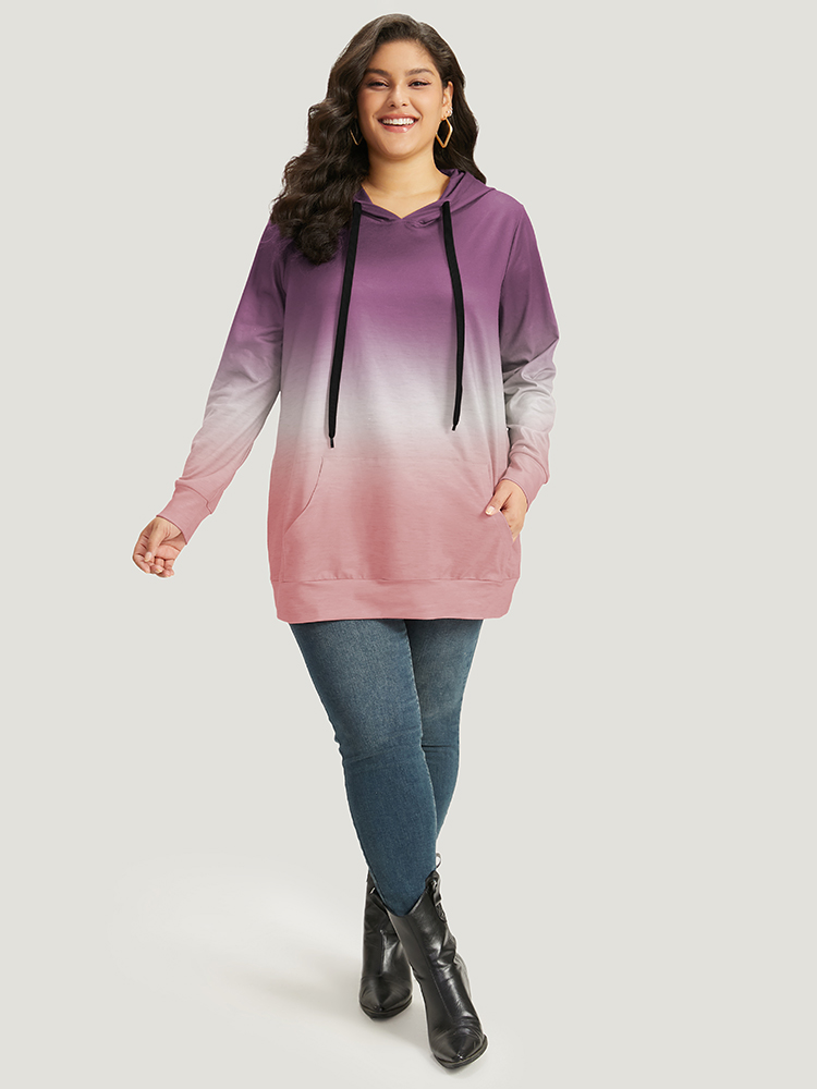 

Plus Size Ombre Pocket Drawstring Hooded Sweatshirt Women Lilac Casual Elastic cuffs Hooded Everyday Sweatshirts BloomChic