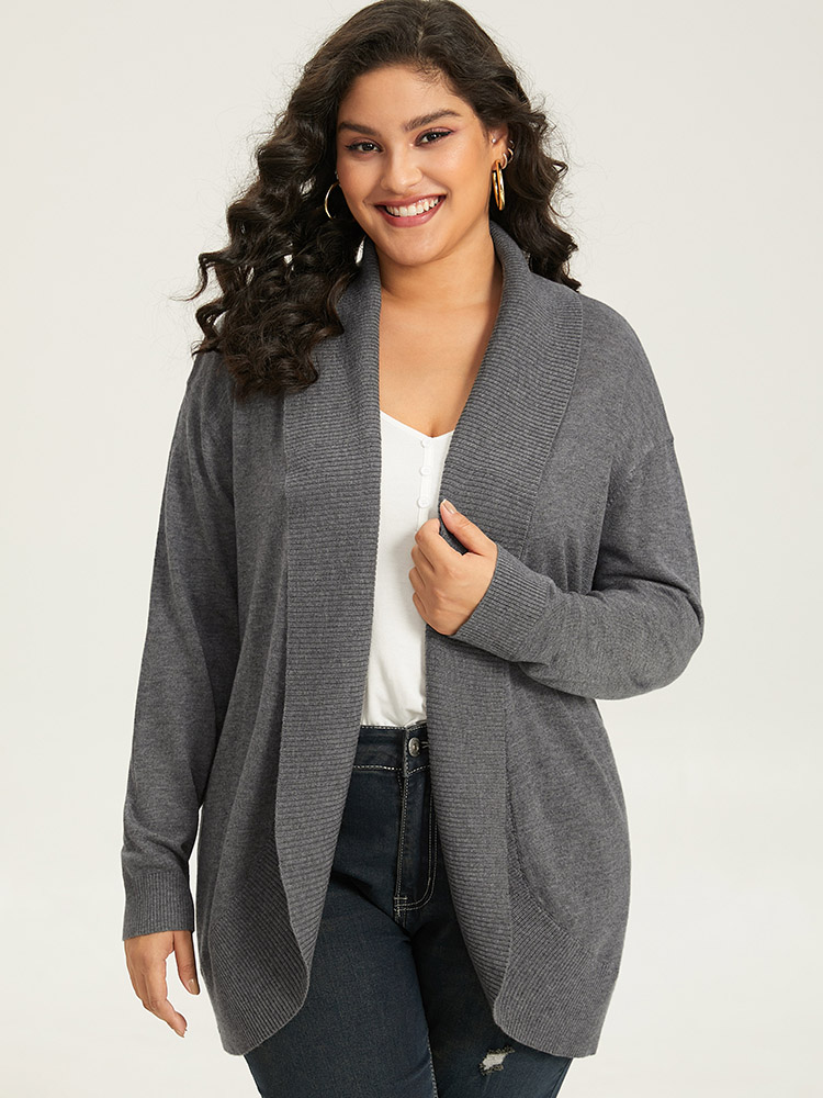 

Plus Size Supersoft Essentials Plain Texture Arc Hem Cardigan Gray Women Casual Loose Long Sleeve Everyday Cardigans BloomChic