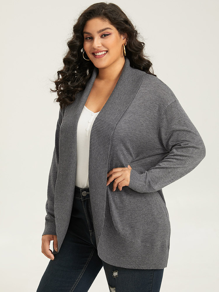 

Plus Size Supersoft Essentials Plain Texture Arc Hem Cardigan Gray Women Casual Loose Long Sleeve Everyday Cardigans BloomChic