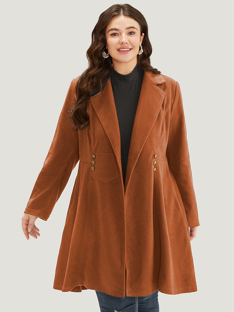 

Plus Size Solid Lapel Collar Double Breasted Coat Women Chocolate Office Plain Ladies Work Winter Coats BloomChic