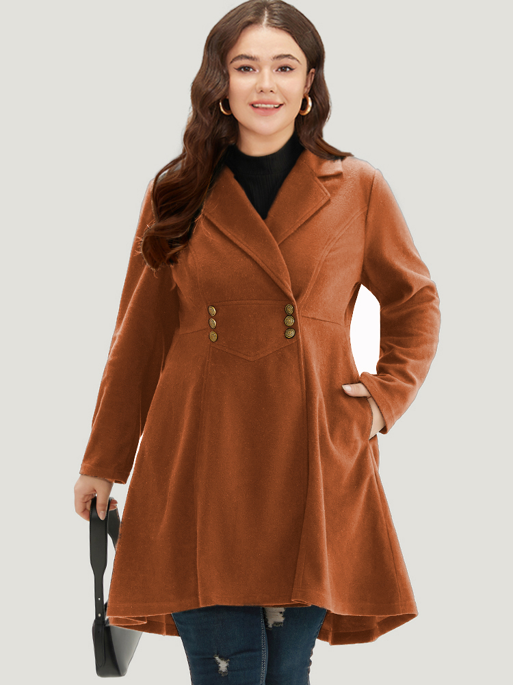 

Plus Size Solid Lapel Collar Double Breasted Coat Women Chocolate Office Plain Ladies Work Winter Coats BloomChic