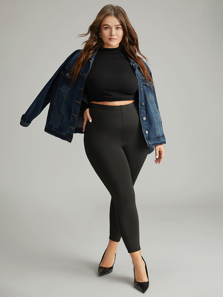 Plus Size Stretchy-Fit Rhinestone Elastic Waist Leggings Women Black Elegant High stretch Skinny High Rise Dailywear Leggings BloomChic 14-16/1X 
