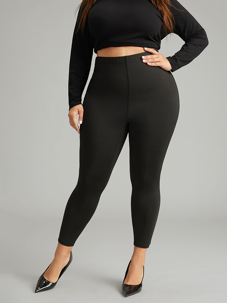 Plus Size Stretchy-Fit Rhinestone Elastic Waist Leggings Women Black Elegant High stretch Skinny High Rise Dailywear Leggings BloomChic 14-16/1X 