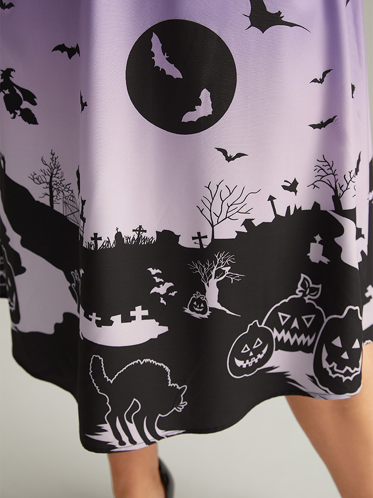 Plus Size Women Festival-Halloween Graphic-Halloween See through Regular Sleeve Long Sleeve Round Neck Pocket Elegant Dresses BloomChic 