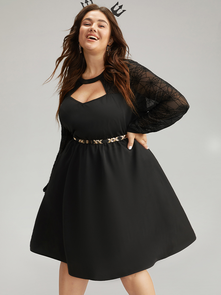 Plus Size Women Festival-Halloween Plain Cut-Out Regular Sleeve Long Sleeve Round Neck Pocket Elegant Dresses BloomChic 