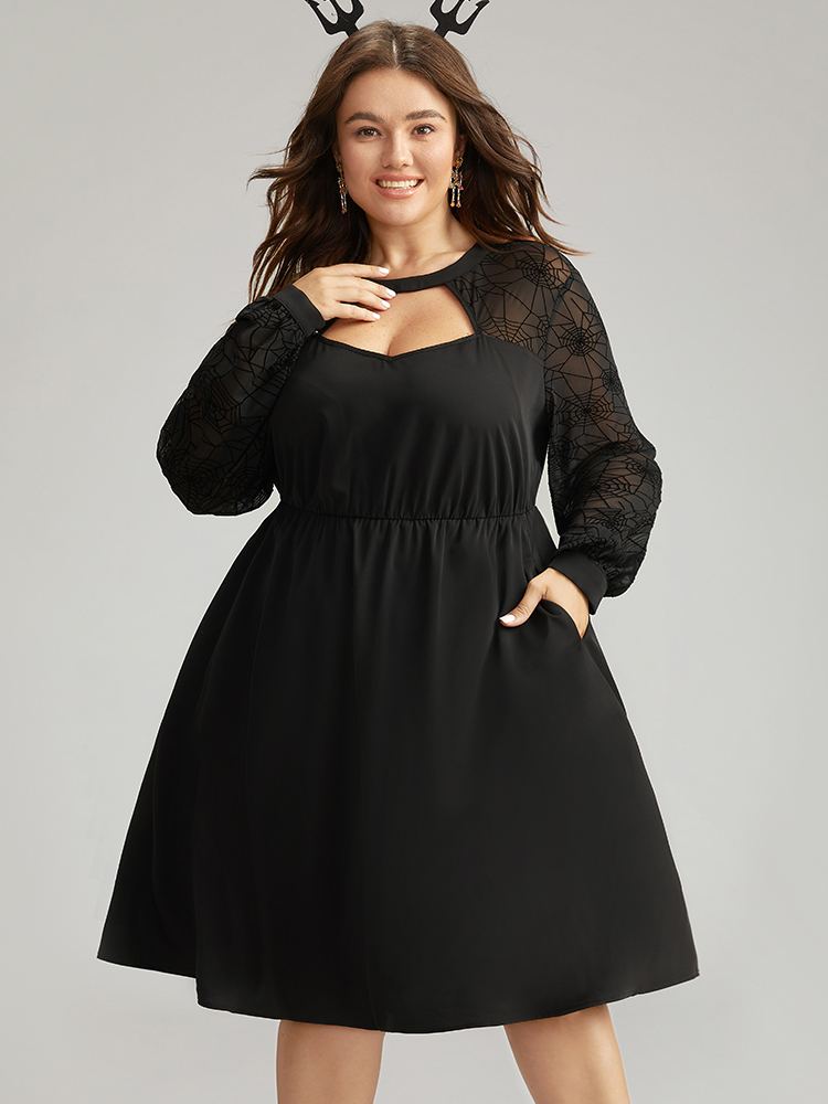 Plus Size Women Festival-Halloween Plain Cut-Out Regular Sleeve Long Sleeve Round Neck Pocket Elegant Dresses BloomChic 