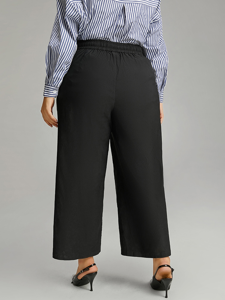 Plus Size Solid Straight Leg High Rise Pants Women Black Elegant Straight Leg High Rise Dailywear Pants BloomChic 14-16/1X 