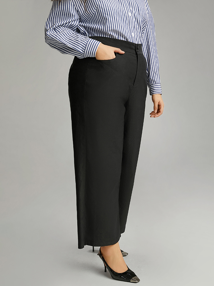 Plus Size Solid Straight Leg High Rise Pants Women Black Elegant Straight Leg High Rise Dailywear Pants BloomChic 14-16/1X 