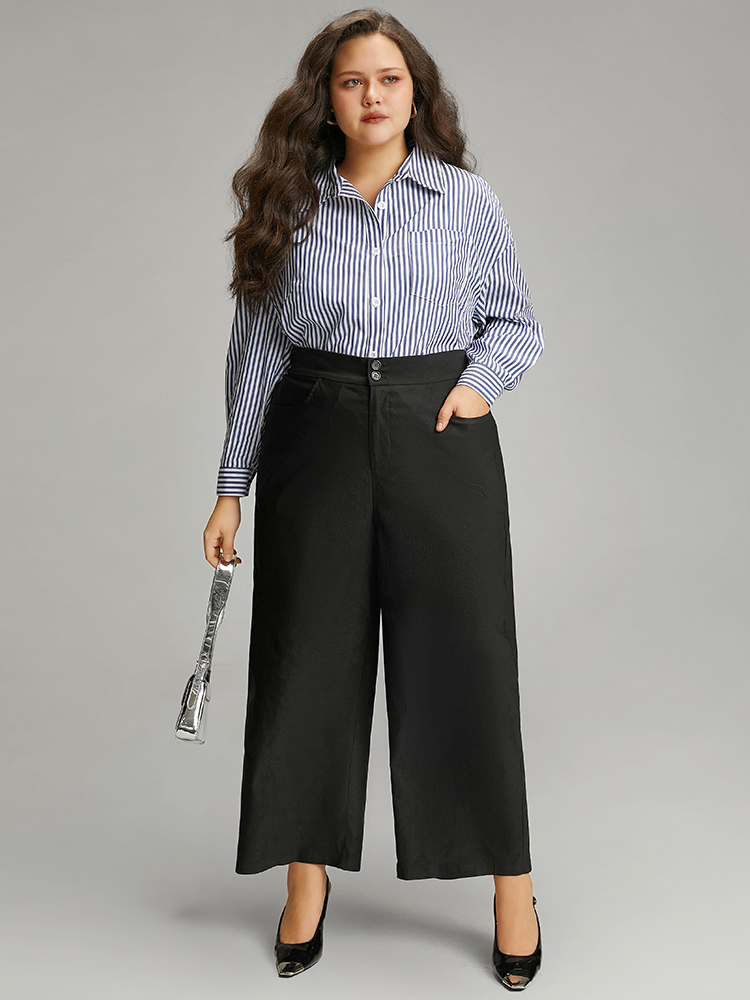 Plus Size Solid Straight Leg High Rise Pants Women Black Elegant Straight Leg High Rise Dailywear Pants BloomChic 14-16/1X 