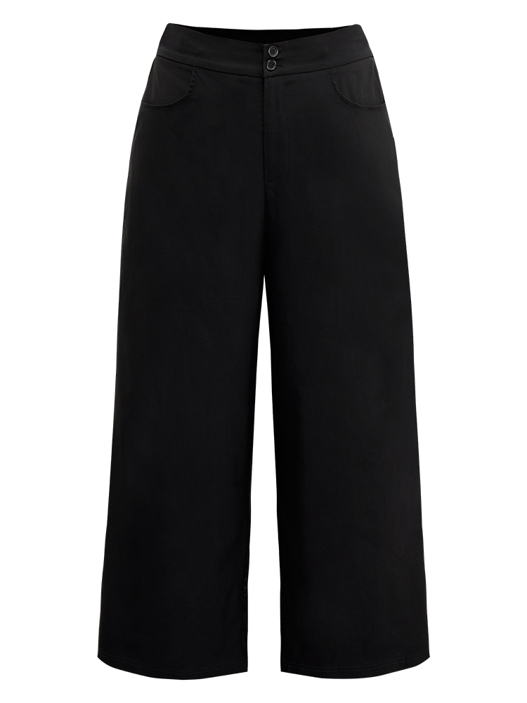 Plus Size Solid Straight Leg High Rise Pants Women Black Elegant Straight Leg High Rise Dailywear Pants BloomChic 14-16/1X 