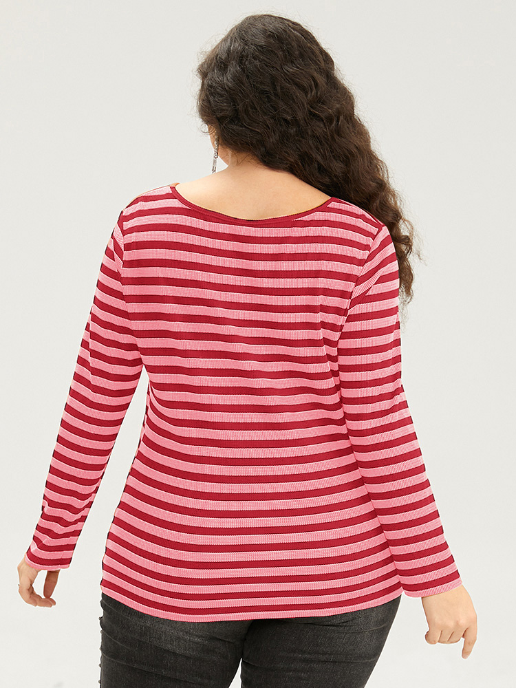 Plus Size Halloween V Neck Contrast Striped T-shirt Red Women Casual Contrast Striped V-neck Festival-Halloween T-shirts BloomChic 22-24/3X 