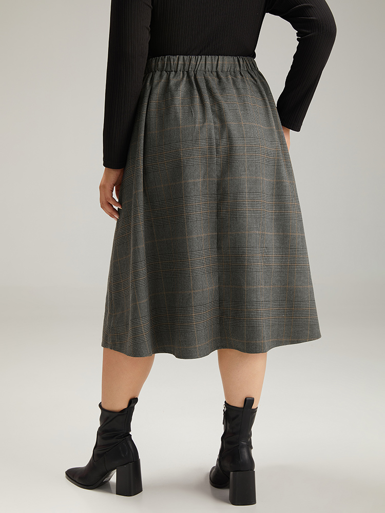 Plus Size Plain Pocket Elastic Waist A-line Ties Skirt Women DimGray Office A-line No stretch Pocket Work Skirts BloomChic 18-20/2X 