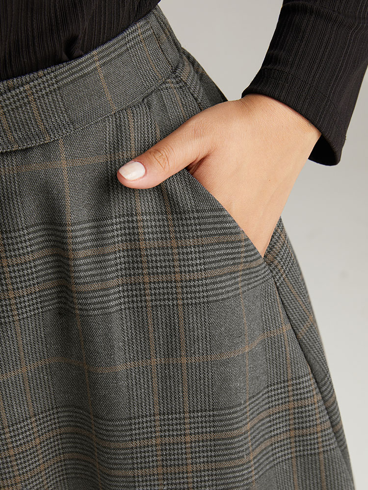 Plus Size Plain Pocket Elastic Waist A-line Ties Skirt Women DimGray Office A-line No stretch Pocket Work Skirts BloomChic 18-20/2X 