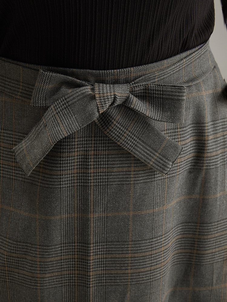 Plus Size Plain Pocket Elastic Waist A-line Ties Skirt Women DimGray Office A-line No stretch Pocket Work Skirts BloomChic 18-20/2X 
