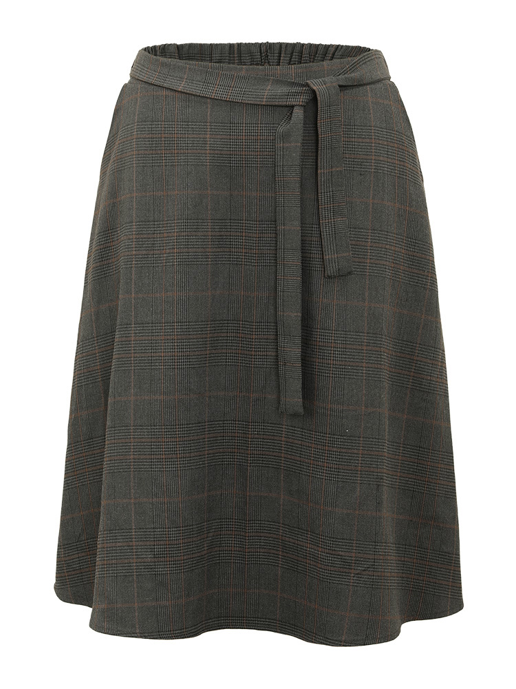 Plus Size Plain Pocket Elastic Waist A-line Ties Skirt Women DimGray Office A-line No stretch Pocket Work Skirts BloomChic 18-20/2X 