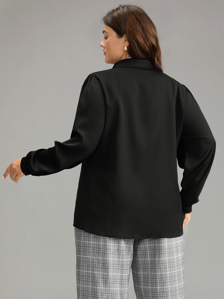 Plus Size Women Work Plain Gathered Lantern Sleeve Long Sleeve Shirt collar Office Blouses BloomChic 