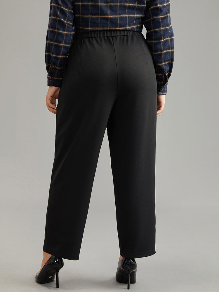 Plus Size Plain Elastic Waist Pocket Mid Rise Pants Women Black Office Mid Rise Work Pants BloomChic 14-16/1X 