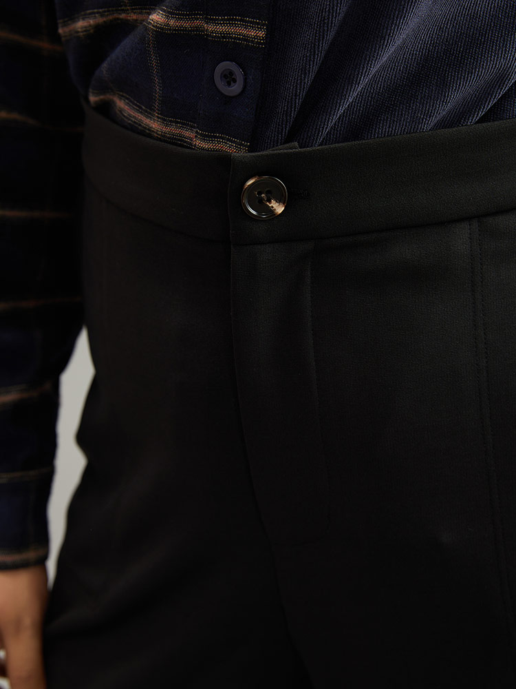 Plus Size Plain Elastic Waist Pocket Mid Rise Pants Women Black Office Mid Rise Work Pants BloomChic 14-16/1X 
