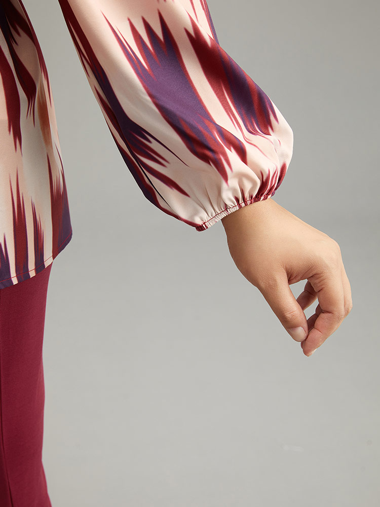 Plus Size Women Dailywear Tie Dye Tie Dye Puff Sleeve Long Sleeve Square Neck Office Blouses BloomChic 