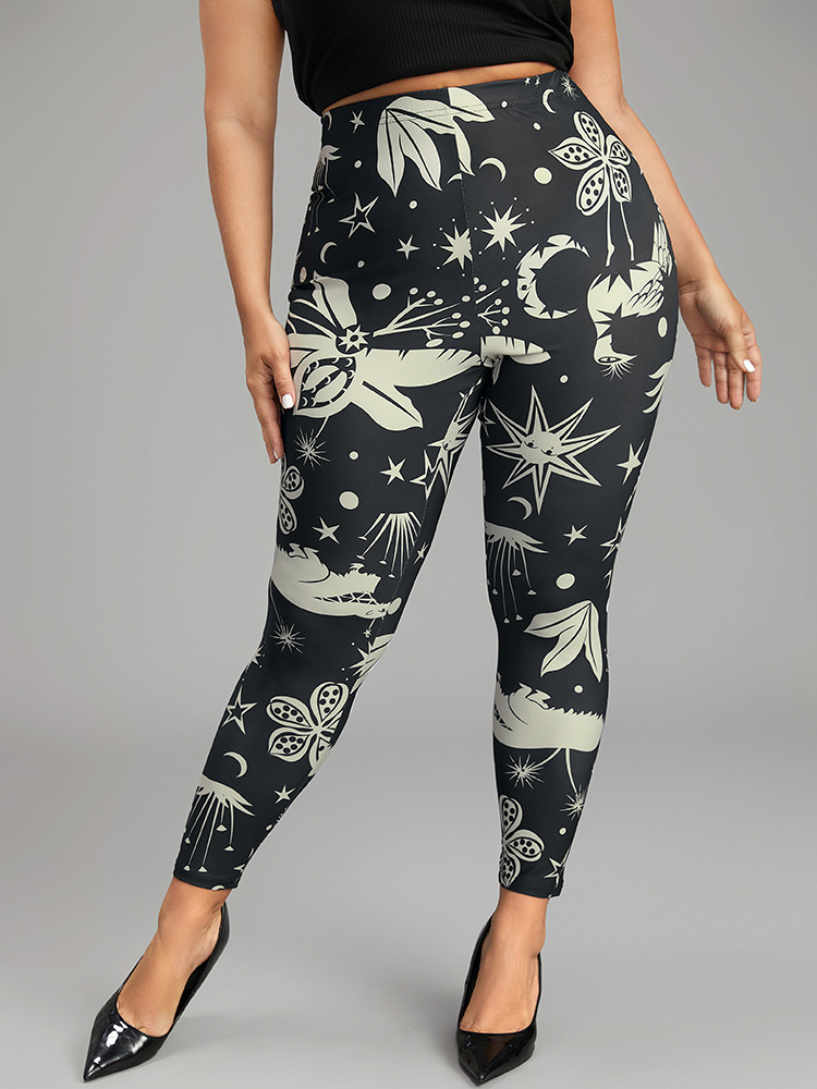 Plus Size Natural Print High Rise Skinny Leggings Women Black Casual High stretch Skinny High Rise Everyday Leggings BloomChic 26/4X 