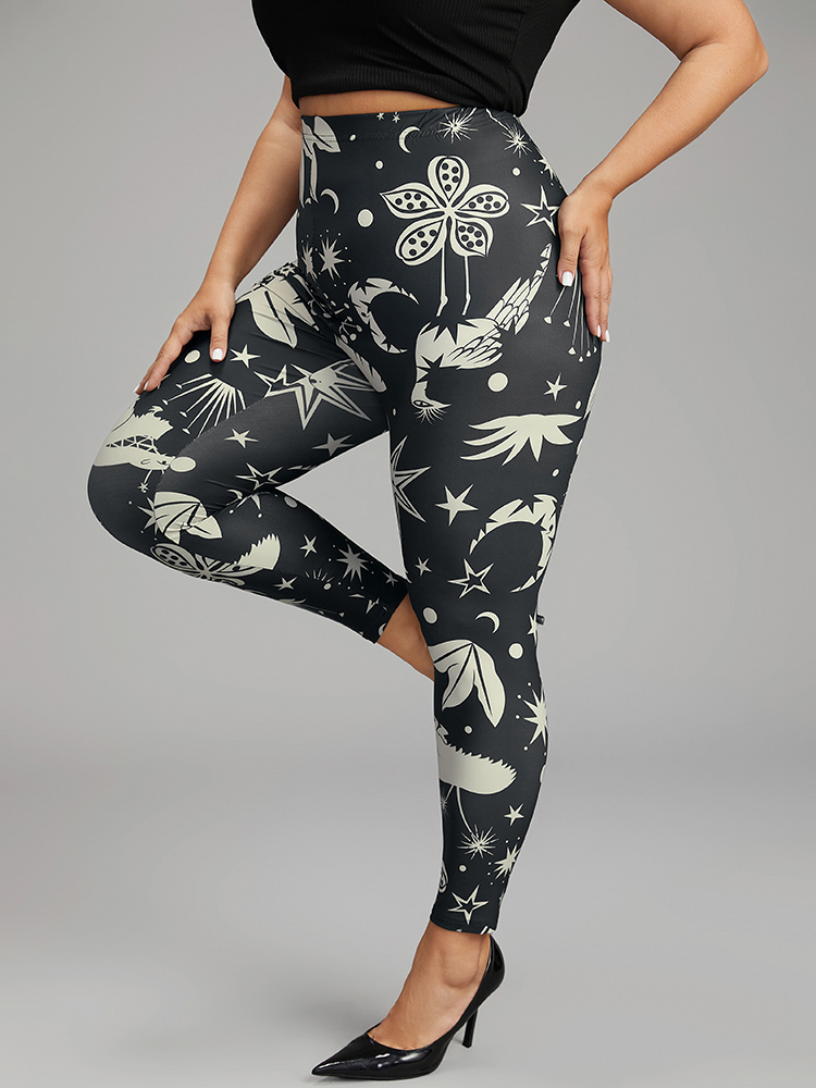 Plus Size Natural Print High Rise Skinny Leggings Women Black Casual High stretch Skinny High Rise Everyday Leggings BloomChic 26/4X 