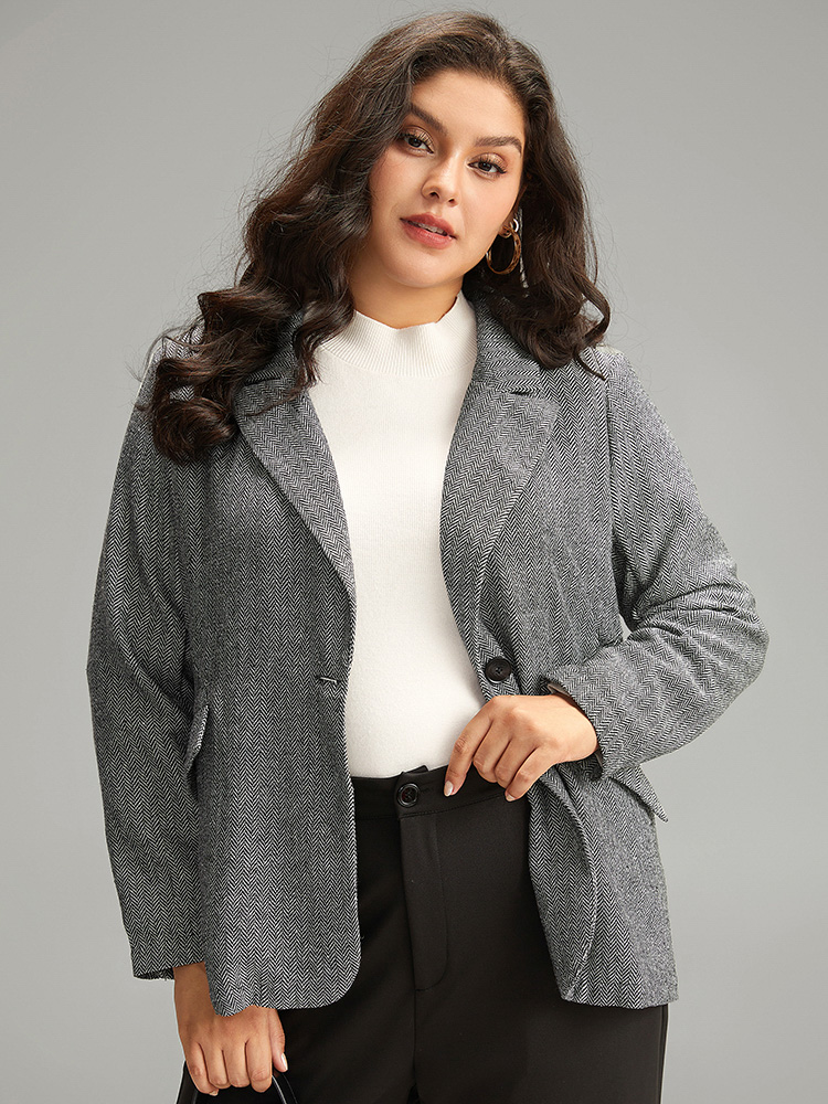 

Plus Size Plain Textured Pocket Suit Collar Blazer Black Women Work Plain Texture Sleeve Long Sleeve Suit Collar  Pocket At the Office Blazers BloomChic