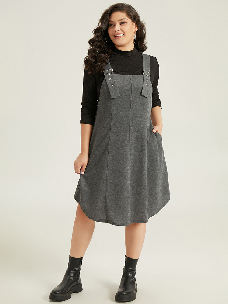 

Plus Size Solid Adjustable Straps Pocket Dress Gray Women Casual Adjustable Straps Spaghetti Strap Sleeveless Curvy Knee Dress BloomChic