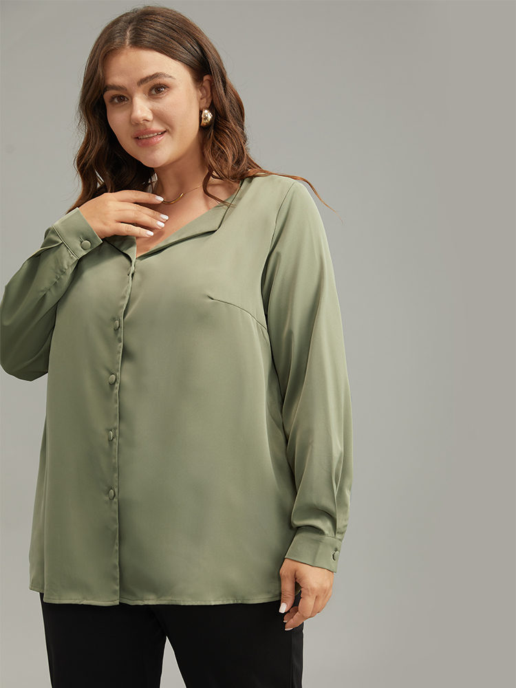 Plus Size Women Work Plain Plain Regular Sleeve Long Sleeve Lapel Collar Office Blouses BloomChic 