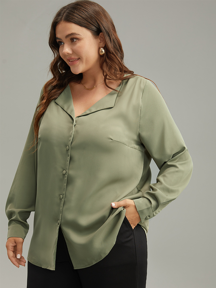 Plus Size Women Work Plain Plain Regular Sleeve Long Sleeve Lapel Collar Office Blouses BloomChic 
