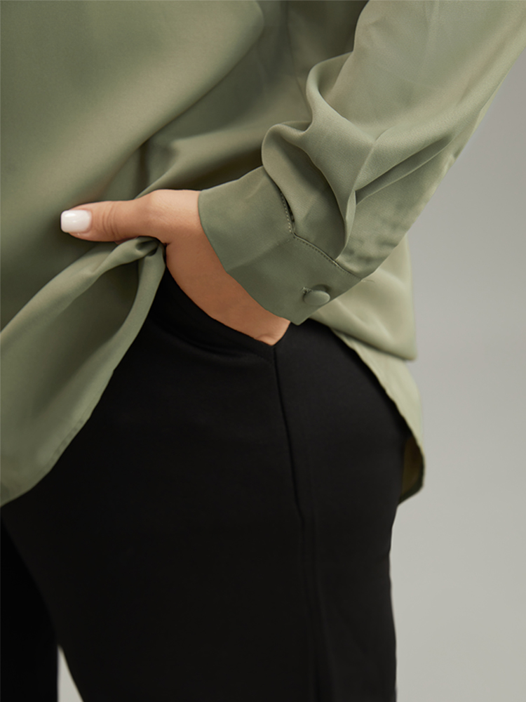 Plus Size Women Work Plain Plain Regular Sleeve Long Sleeve Lapel Collar Office Blouses BloomChic 