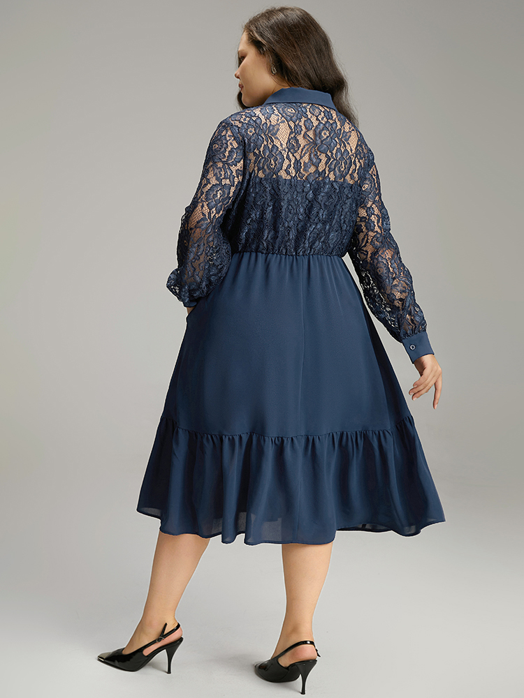 Plus Size Women Work Plain Plain Regular Sleeve Long Sleeve Shirt collar Pocket Office Dresses BloomChic 