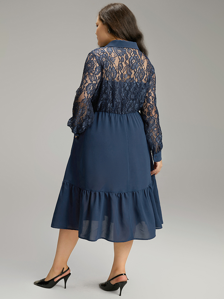 Plus Size Women Work Plain Plain Regular Sleeve Long Sleeve Shirt collar Pocket Office Dresses BloomChic 