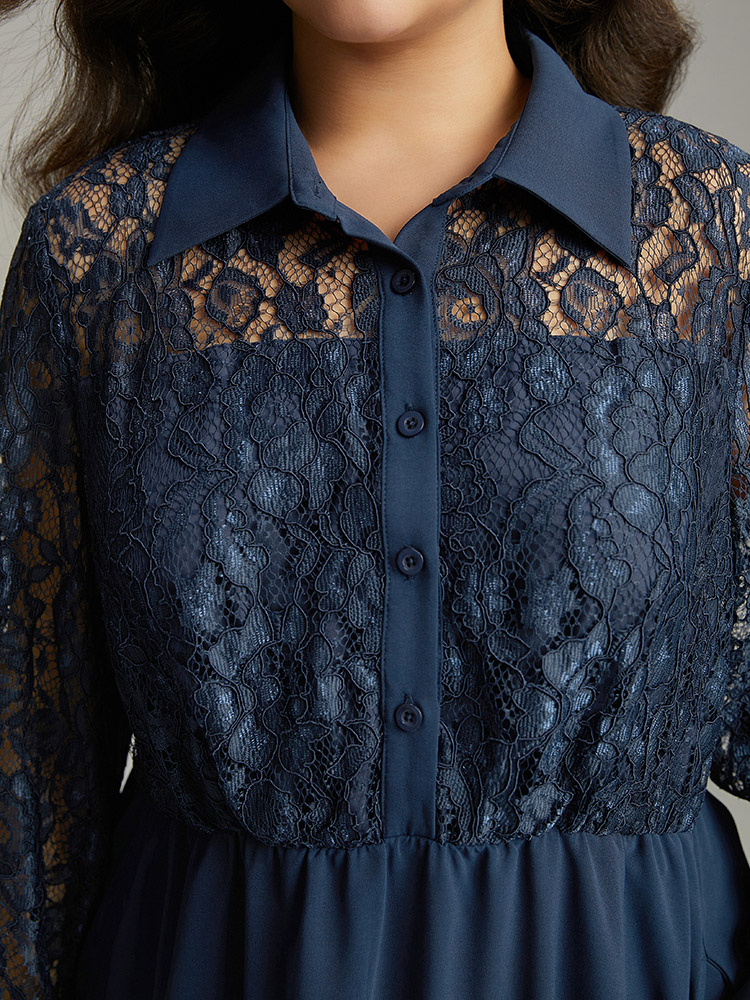 Plus Size Women Work Plain Plain Regular Sleeve Long Sleeve Shirt collar Pocket Office Dresses BloomChic 