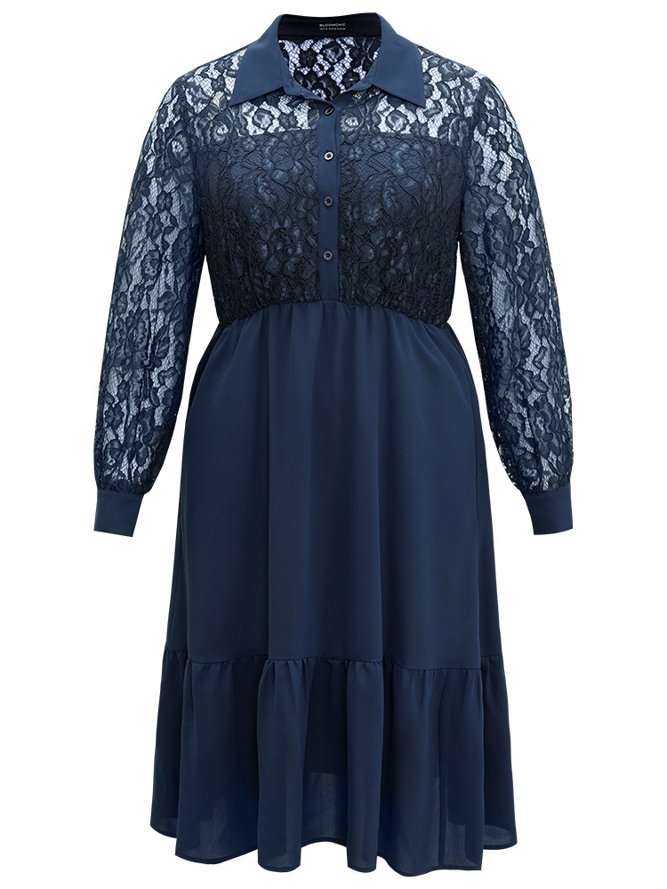 Plus Size Women Work Plain Plain Regular Sleeve Long Sleeve Shirt collar Pocket Office Dresses BloomChic 
