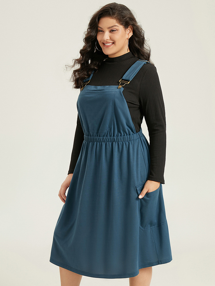 

Plus Size Solid Adjustable Straps Elastic Waist Dress Indigo Women Casual Adjustable Straps Spaghetti Strap Sleeveless Curvy Midi Dress BloomChic