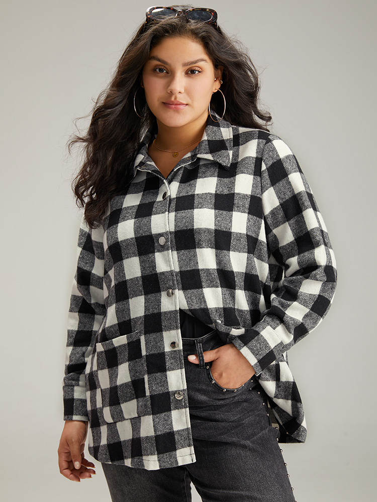 

Plus Size Halloween Plaid Pocket Button Through Coat Women Black Casual Contrast Ladies Dailywear Winter Coats BloomChic