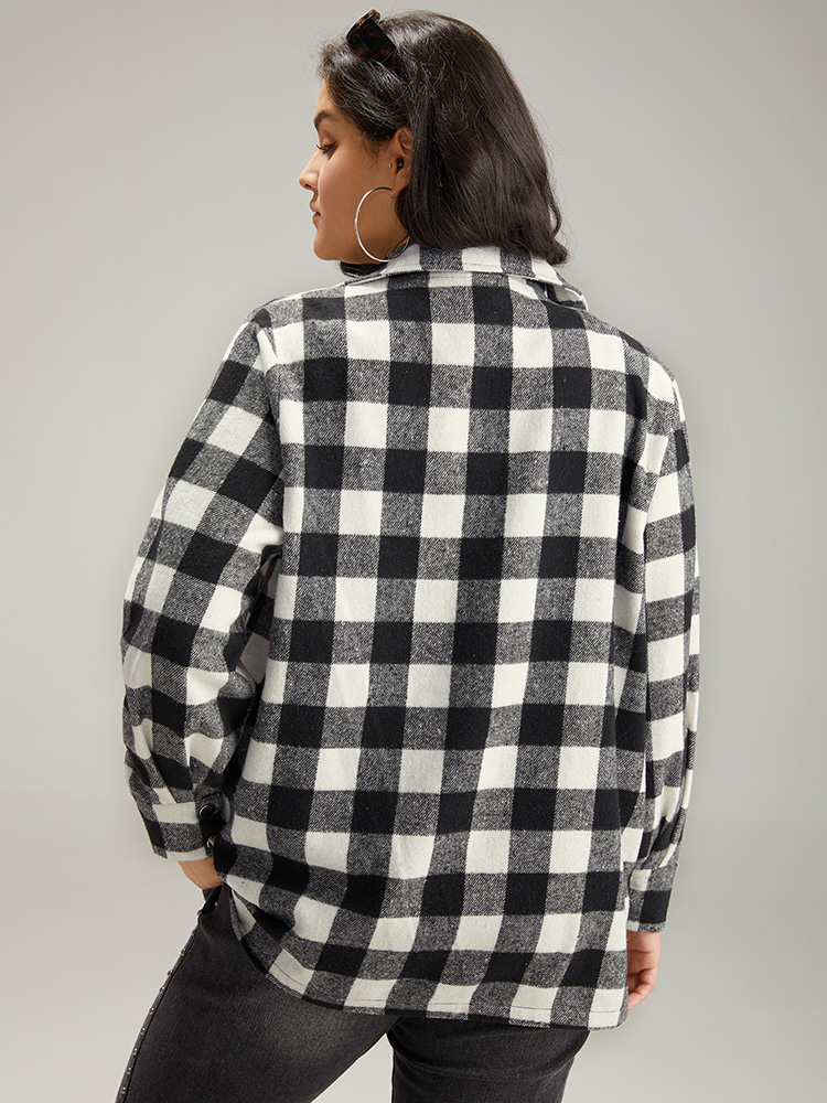 Plus Size Halloween Plaid Pocket Button Through Coat Women Black Casual Contrast Ladies Dailywear Winter Coats BloomChic 12/L 