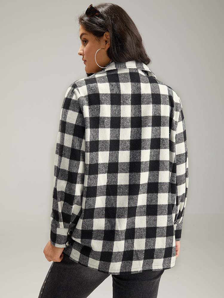 Plus Size Halloween Plaid Pocket Button Through Coat Women Black Casual Contrast Ladies Dailywear Winter Coats BloomChic 12/L 