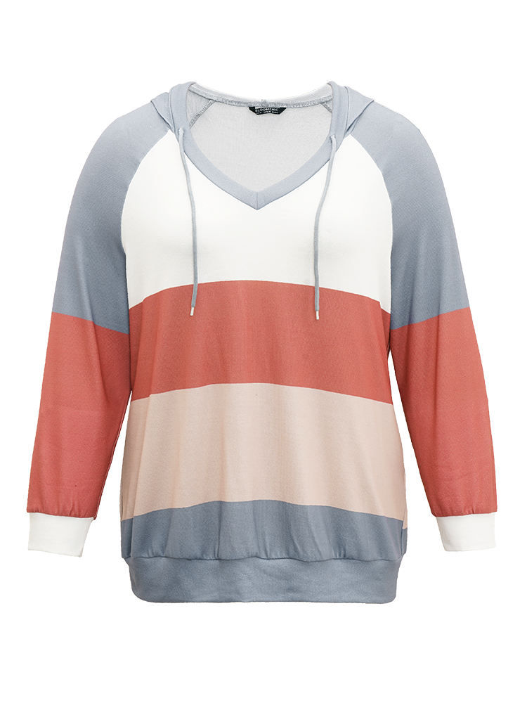 

Plus Size Colorblock Contrast Hooded Drawstring Sweatshirt Women Multicolor Casual Contrast Hooded Dailywear Sweatshirts BloomChic